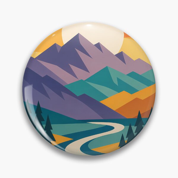 Item preview, Geometric Mountain Sunset with River and Pines designed and sold by InkSmithery.