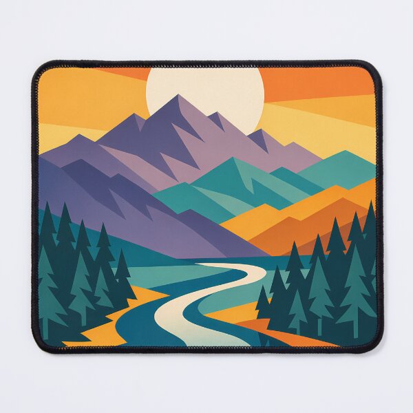 Item preview, Geometric Mountain Sunset with River and Pines designed and sold by InkSmithery.