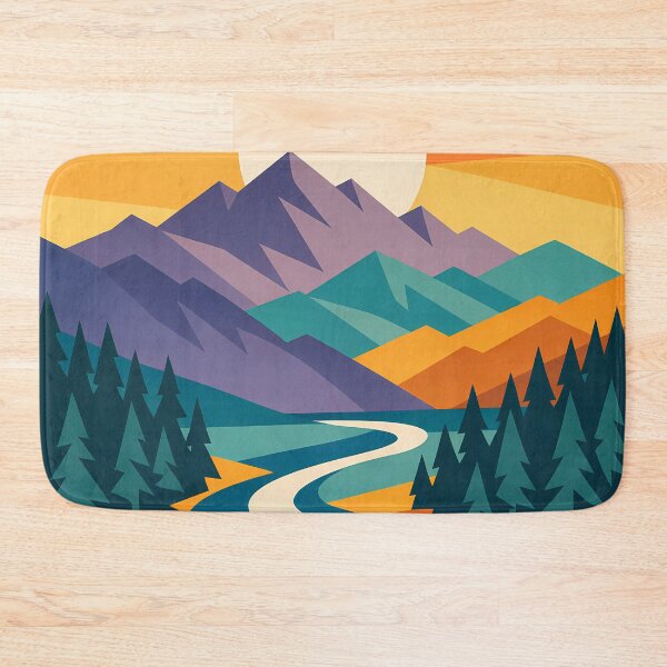 Item preview, Geometric Mountain Sunset with River and Pines designed and sold by InkSmithery.
