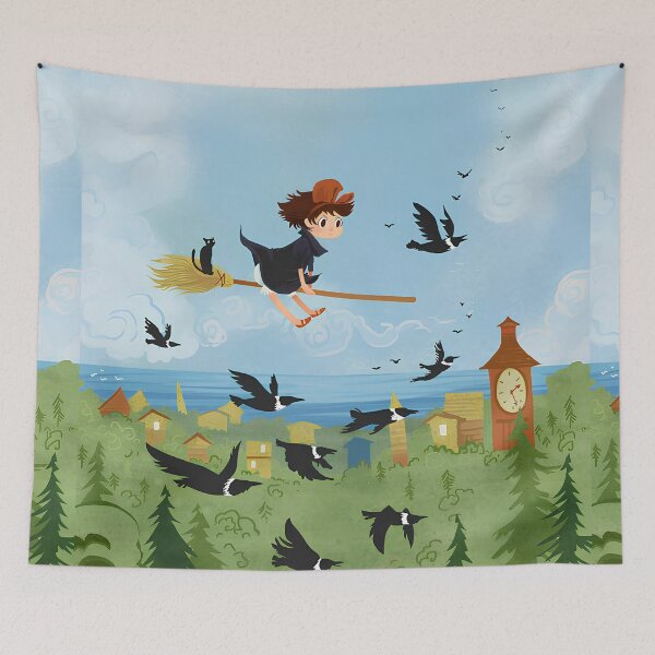 Item preview, ute kawaii art girl fly [[kiki's]] go -%[ghiblis]%-  aways hand drawing designed and sold by huaishen89.