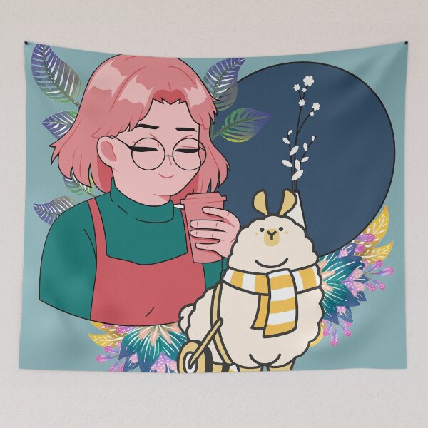 Item preview, Manga Girl with Coffee and Lama in Wheelchair designed and sold by Kanniax.