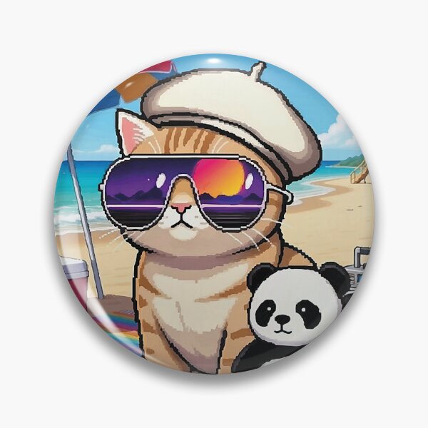 Item preview, Retro Pixel Cat Beach Summer Vibes 8-Bit Synthwave Aesthetic designed and sold by Littermin.