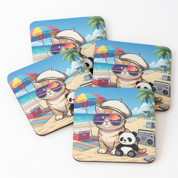 Item preview, Retro Pixel Cat Beach Summer Vibes 8-Bit Synthwave Aesthetic designed and sold by Littermin.
