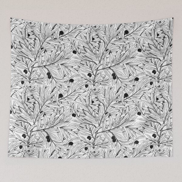 Item preview, Black and white olive tree pattern designed and sold by anaislalovi.