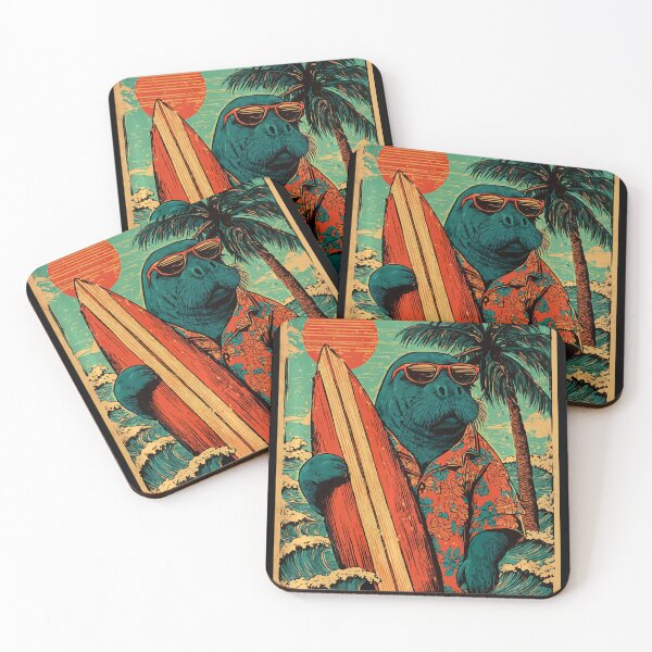 Item preview, Retro Surfing Manatee Hawaii Vintage Beach Summer Surfer designed and sold by Littermin.