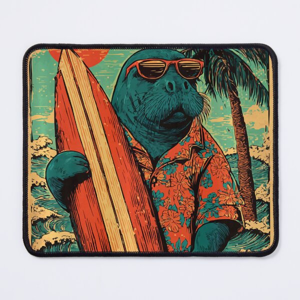Item preview, Retro Surfing Manatee Hawaii Vintage Beach Summer Surfer designed and sold by Littermin.