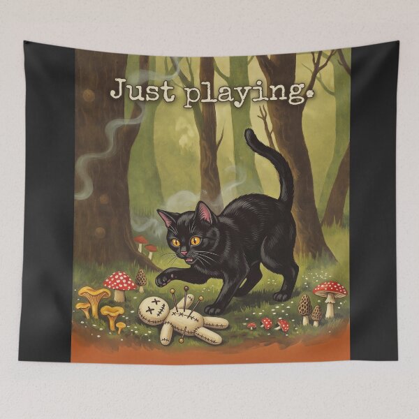 Item preview, Forest Witch Cat Mushroom Poppet Just Playing Cottagecore designed and sold by BLACKCAT-COVEN.