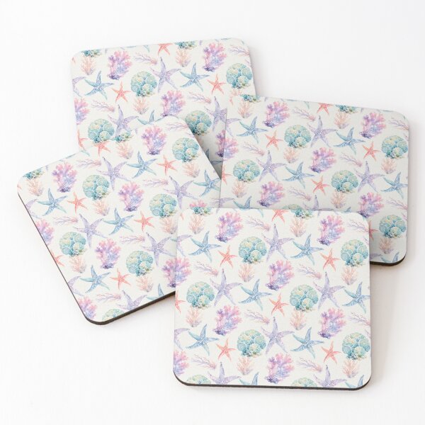 Item preview, Watercolor Starfish Seashell Coral Seamless Pattern Print designed and sold by GASCE Studio.