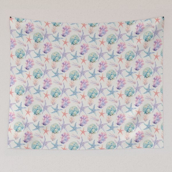 Item preview, Watercolor Starfish Seashell Coral Seamless Pattern Print designed and sold by GASCE Studio.
