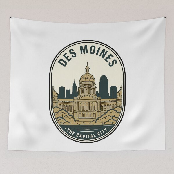 Item preview, Des Moines Iowa Skyline Vintage Travel Badge designed and sold by k3rstman1.