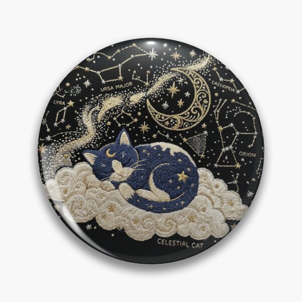 Item preview, Celestial Moon Cat T-Shirt | Dreamy Embroidered Night Sky Cat Tee designed and sold by DmaarGroup.