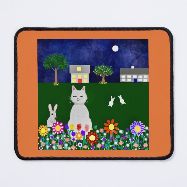 Item preview, Cat and Rabbits in Moonlit Garden designed and sold by Elaine M Hayward .