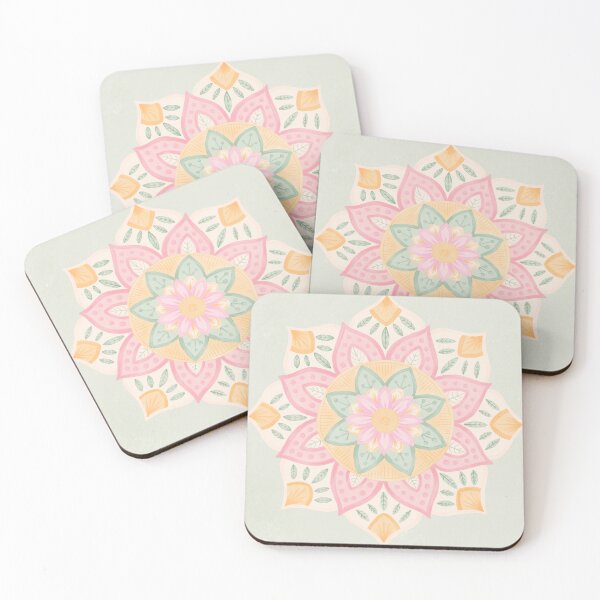 Item preview, A Hand Drawn Floral Watercolour Mandala with a Sage Green Background designed and sold by FloralMural.