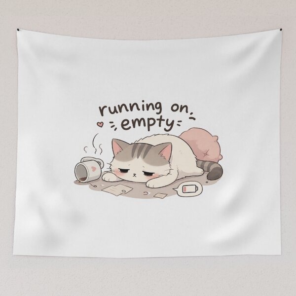 Item preview, Running On Empty – Mentally Exhausted Cat Sticker designed and sold by Elviqus Shop.