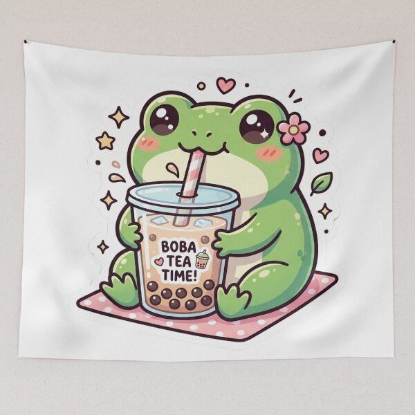 Item preview, Cute Frog Drinking Bubble Tea – Kawaii Frog Boba Aesthetic Illustration designed and sold by ArtsyExplorer.