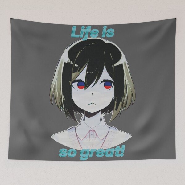 Item preview, Cartoon portrait of a young Japanese girl, "Life is so great!" designed and sold by Alan-David.