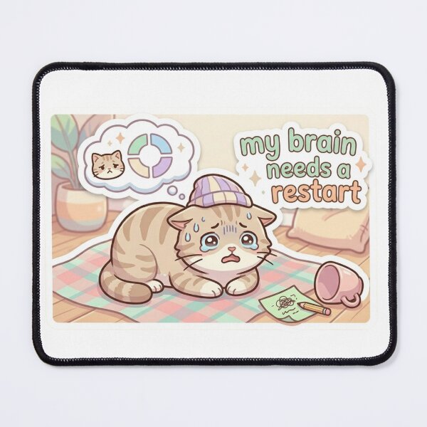 Item preview, My Brain Needs A Restart – Overthinking Cat Sticker designed and sold by Elviqus Shop.