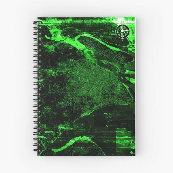 Item preview, Green Cyberpunk map of Shanghai streets satellite style designed and sold by Tiffany Munro.