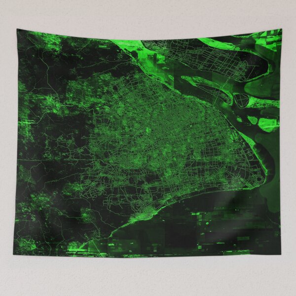 Item preview, Green Cyberpunk map of Shanghai streets satellite style designed and sold by Tiffany Munro.