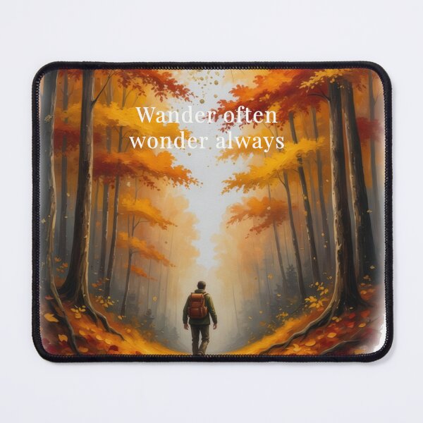 Item preview, Wander often wonder always autumn forest trail hiker oil painting designed and sold by icemanphotos.