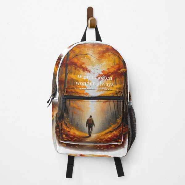 Item preview, Wander often wonder always autumn forest trail hiker oil painting designed and sold by icemanphotos.