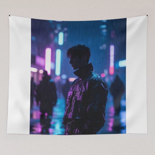 Item preview, Neon Rain Cyberpunk City Night Aesthetic Urban Streetwear Silhouette designed and sold by Rough Pixel.