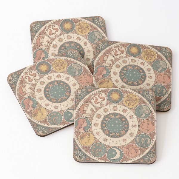 Item preview, Vintage Art Nouveau Zodiac Wheel - Alphonse Mucha Celestial Astrology Chart designed and sold by Tamas Das.