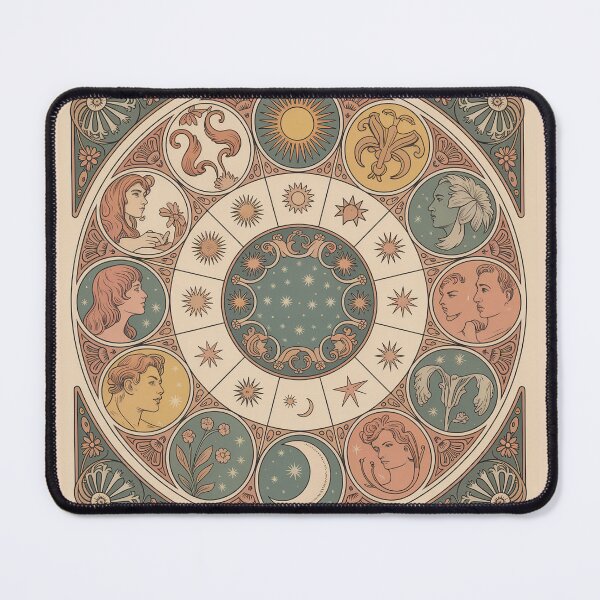 Item preview, Vintage Art Nouveau Zodiac Wheel - Alphonse Mucha Celestial Astrology Chart designed and sold by Tamas Das.
