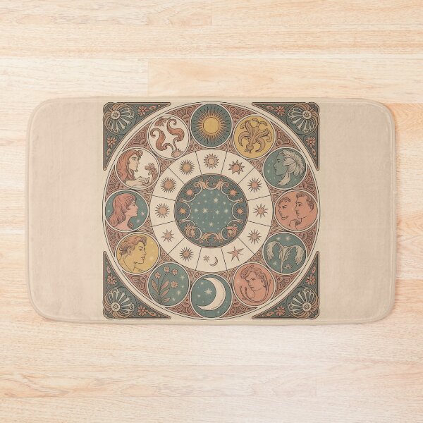 Item preview, Vintage Art Nouveau Zodiac Wheel - Alphonse Mucha Celestial Astrology Chart designed and sold by Tamas Das.