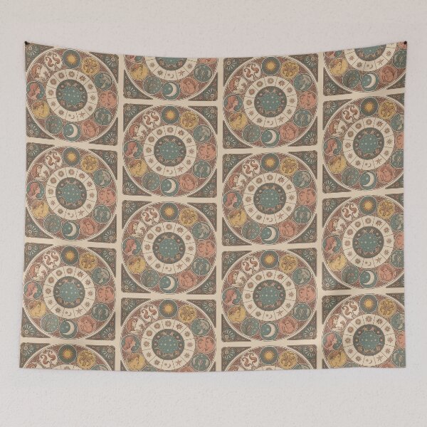Item preview, Vintage Art Nouveau Zodiac Wheel - Alphonse Mucha Celestial Astrology Chart designed and sold by Tamas Das.