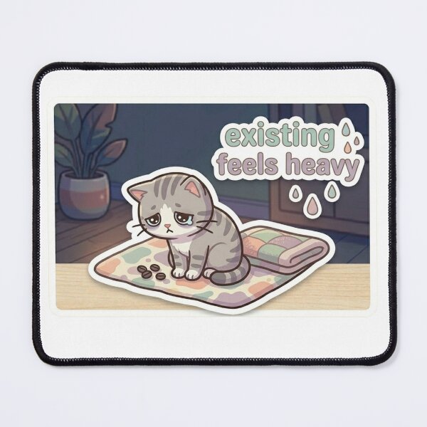 Item preview, Existing Feels Heavy – Sad Exhausted Cat Sticker designed and sold by Elviqus Shop.