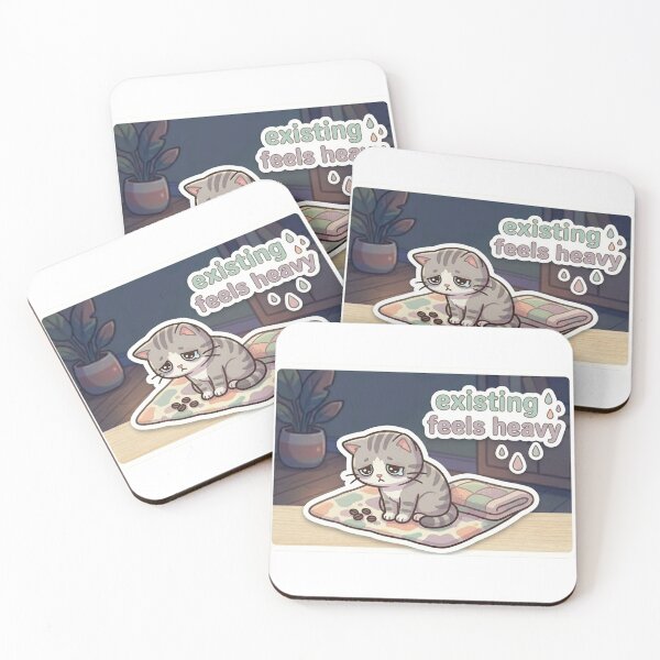 Item preview, Existing Feels Heavy – Sad Exhausted Cat Sticker designed and sold by Elviqus Shop.