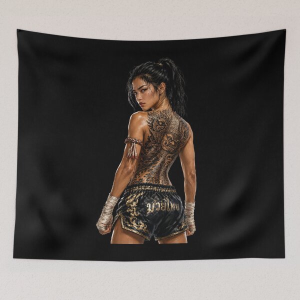 Item preview, Tattooed Muay Thai woman designed and sold by CoolCrazyQuirky.