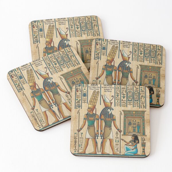 Item preview, Ancient Egyptian Gods Papyrus Art – Amun & Horus Hieroglyphic Design designed and sold by Queen Cleopatra.