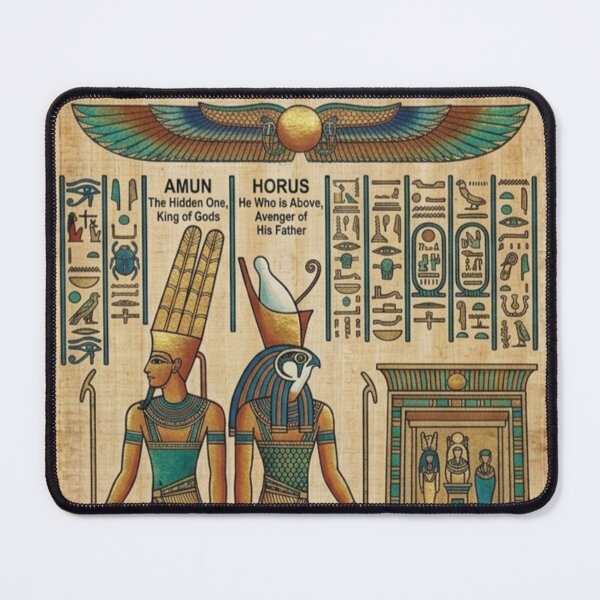 Item preview, Ancient Egyptian Gods Papyrus Art – Amun & Horus Hieroglyphic Design designed and sold by Queen Cleopatra.
