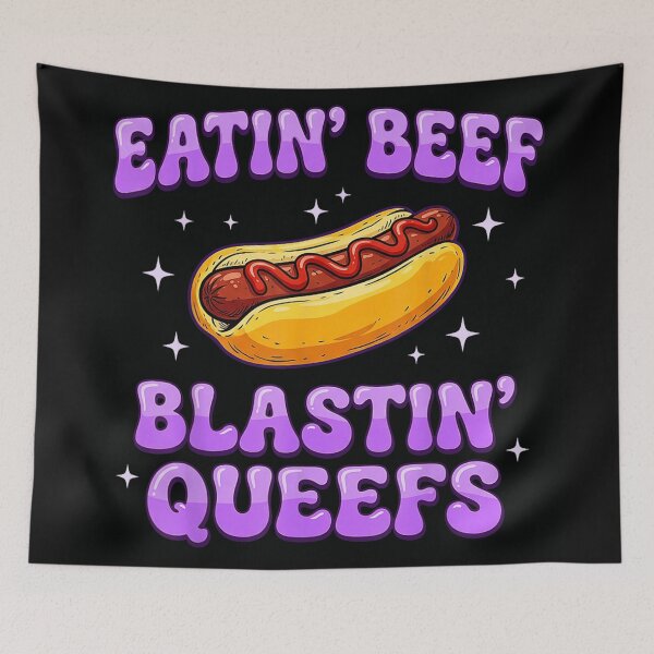 Item preview, Eatin Beef Blasting Queefs Funny Hot Dog Fast Food Humor Graphic designed and sold by Phil Ben.