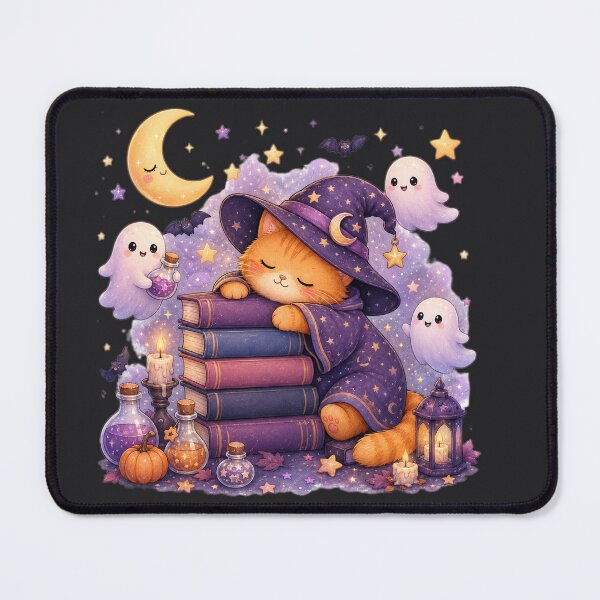 Item preview, Sleepy Witch Cat Halloween Spell Books designed and sold by Moody Vibes Studio.