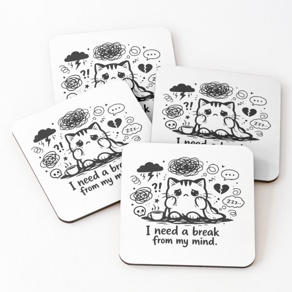 Item preview, I Need A Break From My Mind – Anxiety Cat Sticker designed and sold by Elviqus Shop.