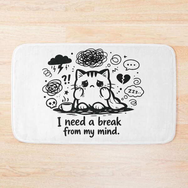 Item preview, I Need A Break From My Mind – Anxiety Cat Sticker designed and sold by Elviqus Shop.