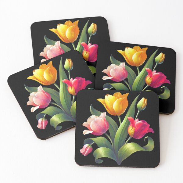 Item preview, Elegant Red Yellow Pink Tulip Bouquet Bloom  on Black Shapes Mania designed and sold by Shapes-Mania.