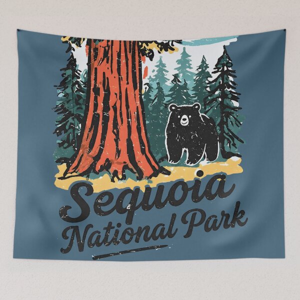 Item preview, Sequoia National Park California Retro Landscape Cute Bear  designed and sold by HowToCanadian.