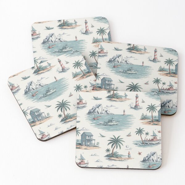 Item preview, Coastal Seaside Toile de Jouy - Vintage Nautical Blue Beach Pattern designed and sold by Tamas Das.