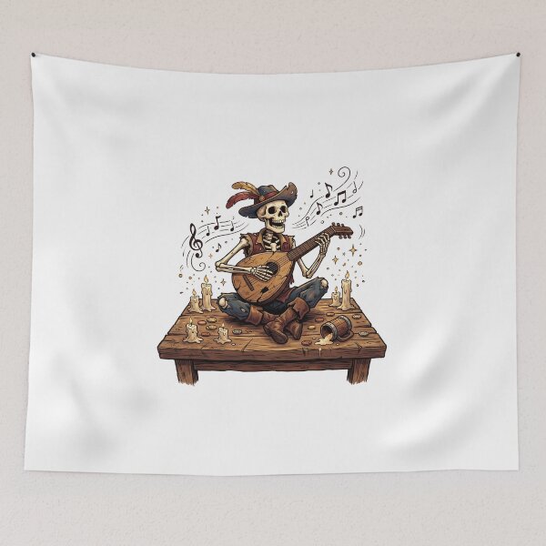 Item preview, Skeleton Bard Playing Lute Fantasy Tavern RPG Art designed and sold by Fenay Designs.