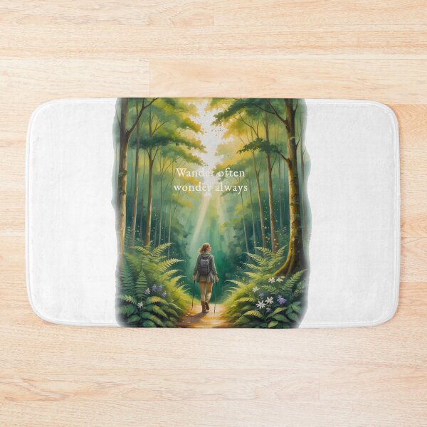Item preview, Wander often wonder always summer forest trail female hiker watercolor art designed and sold by icemanphotos.