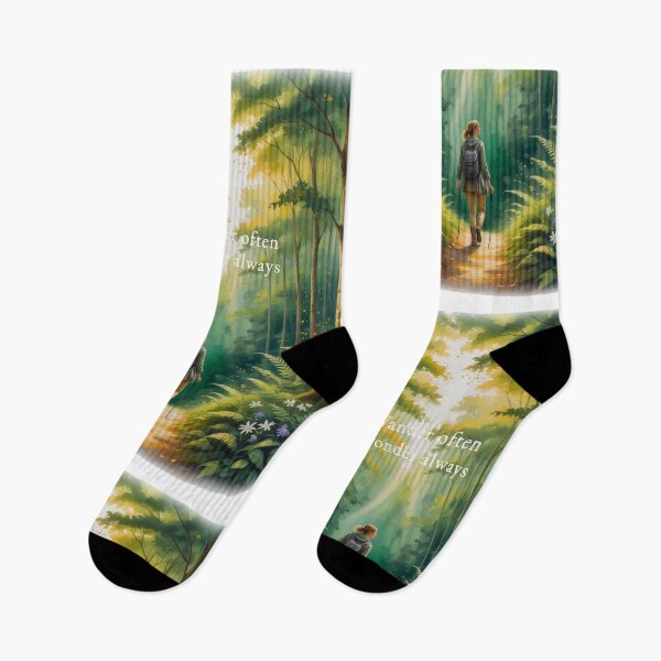 Item preview, Wander often wonder always summer forest trail female hiker watercolor art designed and sold by icemanphotos.