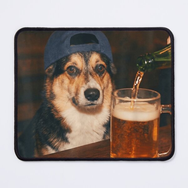 Item preview, Funny Cool Corgi Dog Wearing Hat Drinking Beer At The Bar Portrait designed and sold by River Silva.