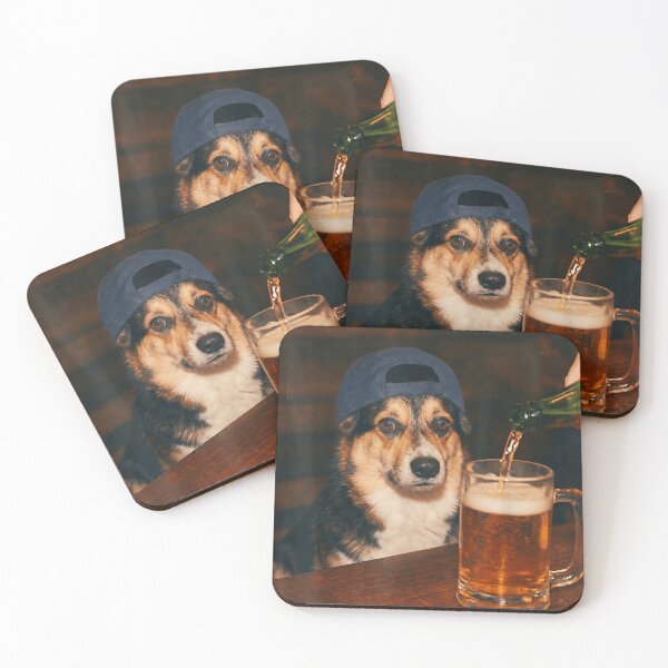 Item preview, Funny Cool Corgi Dog Wearing Hat Drinking Beer At The Bar Portrait designed and sold by River Silva.