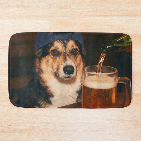 Item preview, Funny Cool Corgi Dog Wearing Hat Drinking Beer At The Bar Portrait designed and sold by River Silva.