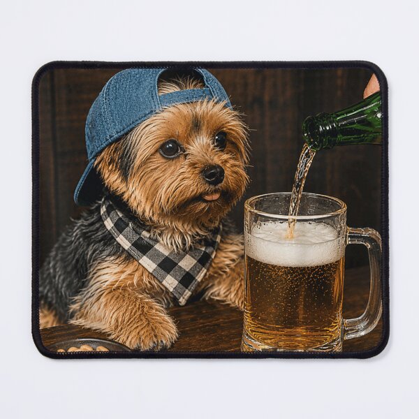 Item preview, Funny Yorkie Dog Wearing Blue Cap Drinking Beer In A Bar designed and sold by LizzyKeiko.
