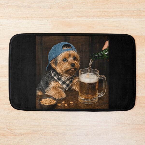 Item preview, Funny Yorkie Dog Wearing Blue Cap Drinking Beer In A Bar designed and sold by LizzyKeiko.